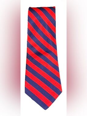 Vintage Brooks Brothers Makers Silk Necktie Red Navy Repp Stripe Ivy